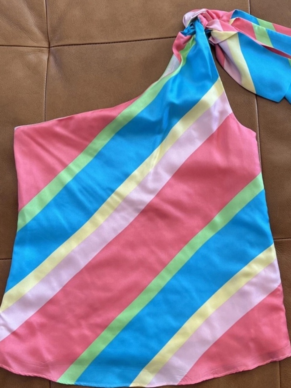 Lilly Pulitzer 100% Silk One Shoulder Top w/ Bow Tie - Multi Color Stripe Size 0